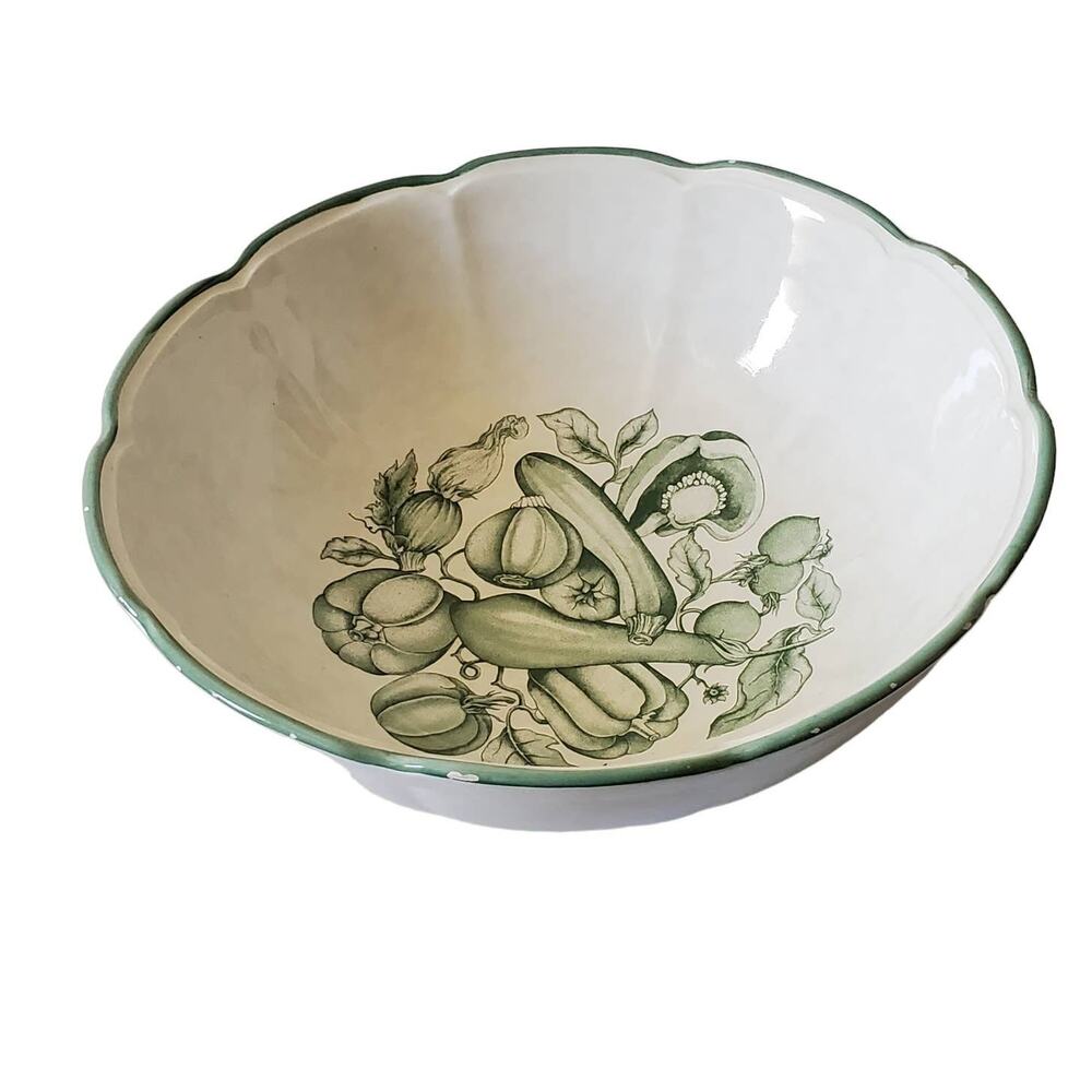 Garantito per Alimenti Vintage Pasta Serving Bowl Green White Hand Painted